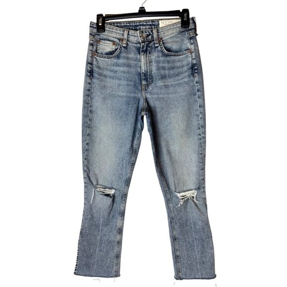 Rag & Bone Jeans Women 25 Blue Stella Wash Nina High Rise Ankle Flare Distressed - Picture 2 of 13